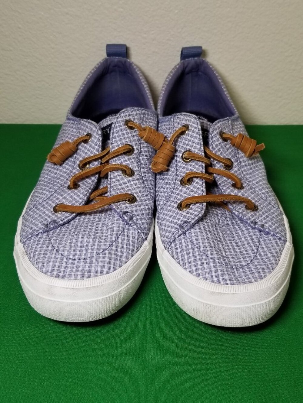 Sperry Top-Sider Women Size 8 Crest Vibe Mini Check Sneakers Blue White Canvas